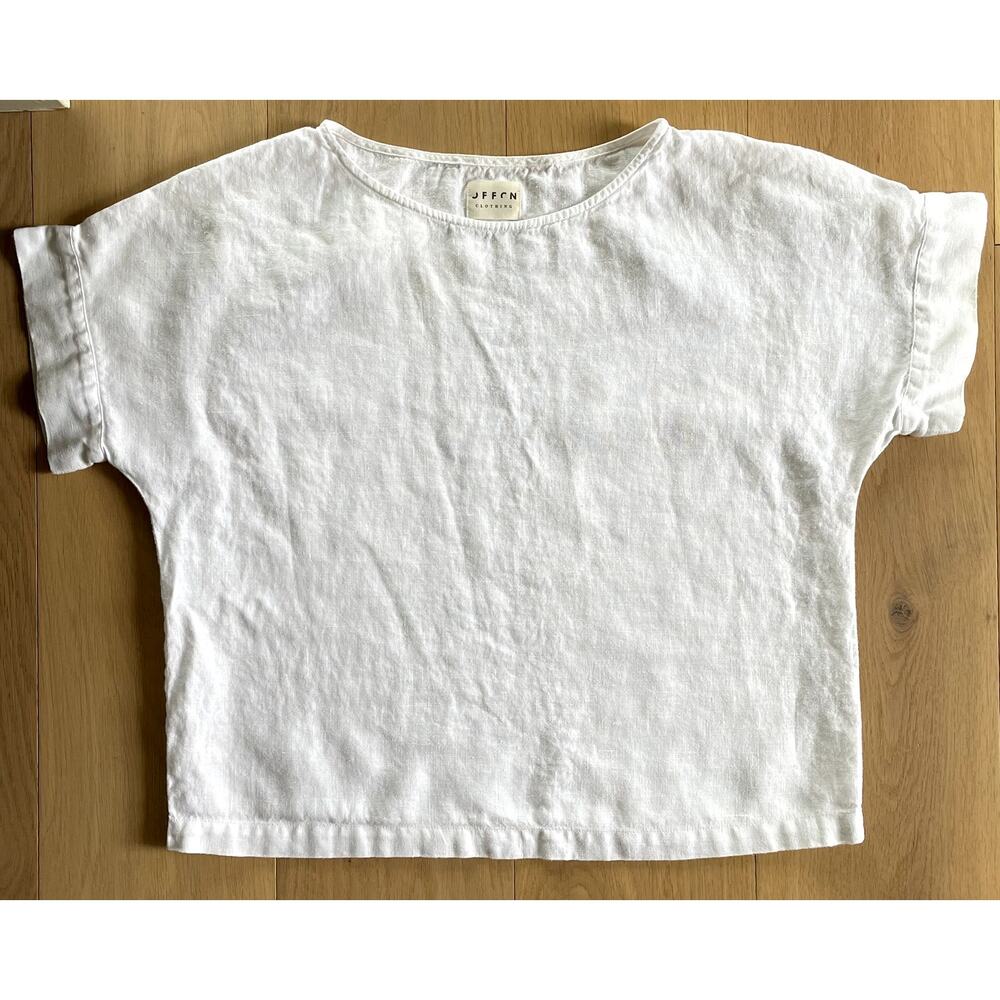 Offon Women's White Linen Kimono Blouse - Short Sleeve Top - One Size